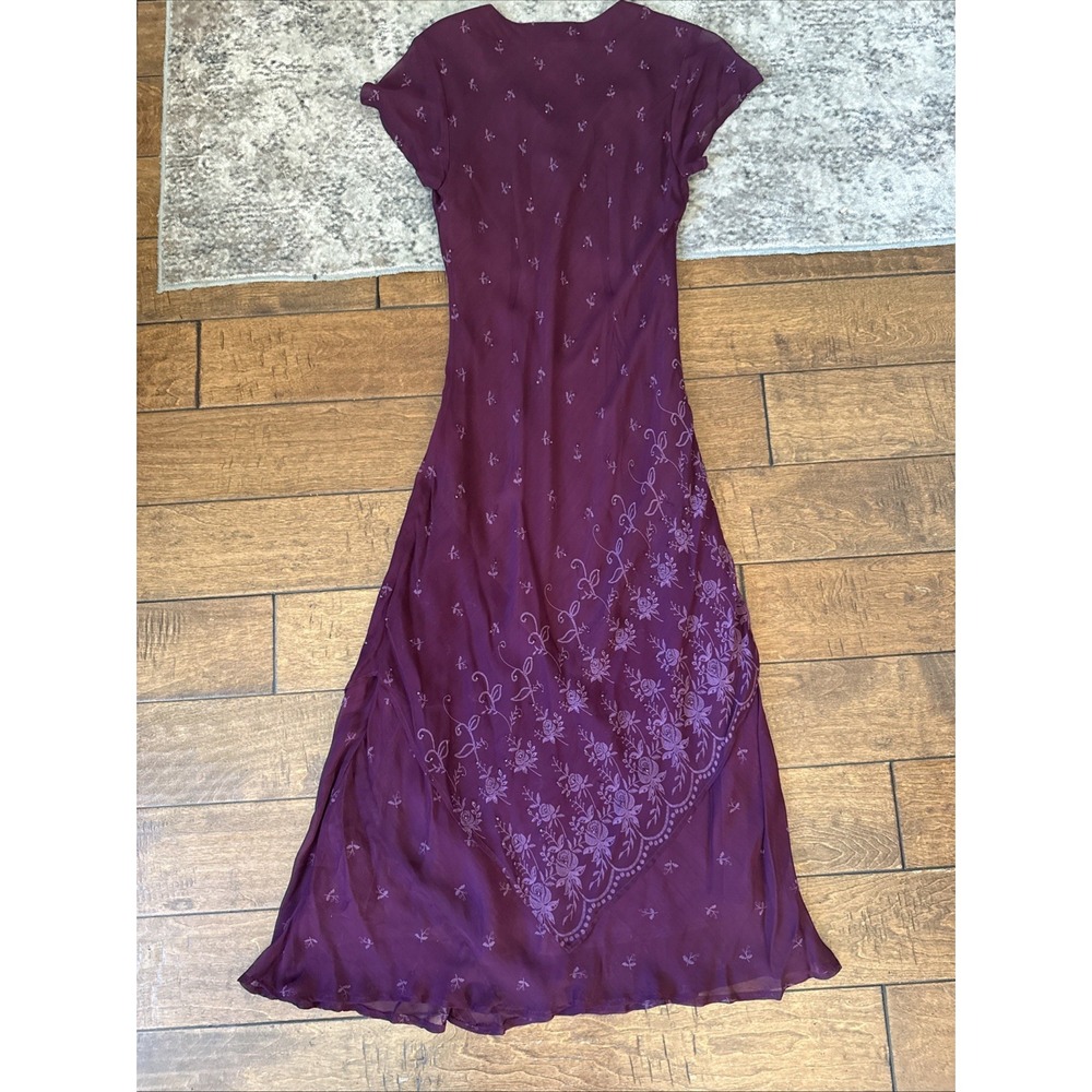 Vintage 90s Beaded Asymmetrical Bias Cut Maxi Dress  Sz 8 V-Neck Rayon Burgundy‎ - Picture 6 of 15